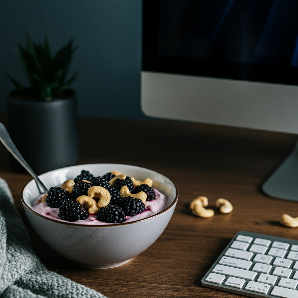 Greek yogurt protein snack, healthy work snack