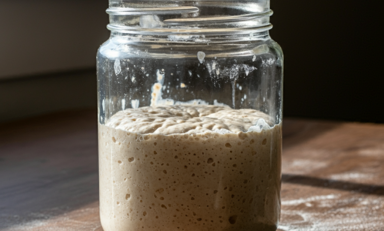 ourdough starter is a live fermented culture of flour and water.