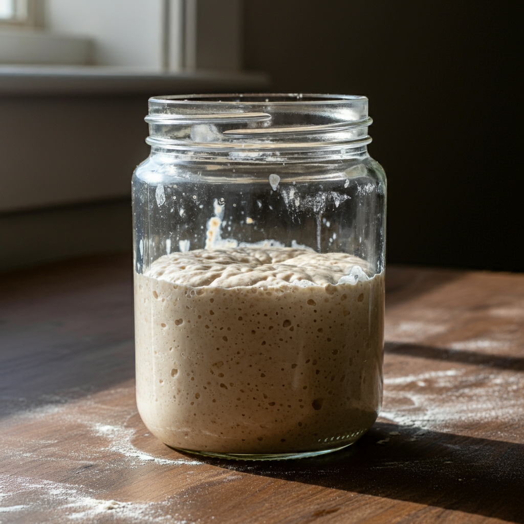 ourdough starter is a live fermented culture of flour and water.