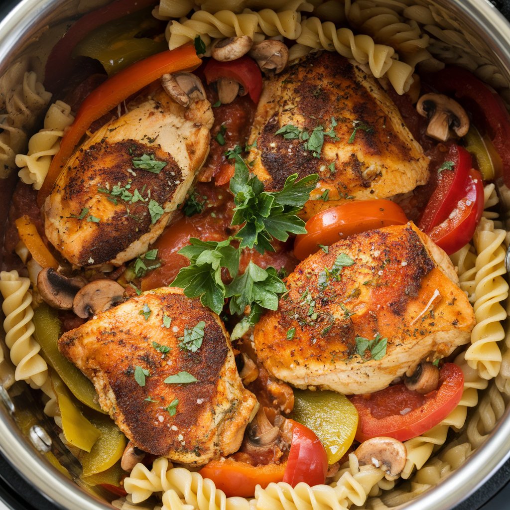 A photo of a Chicken Cacciatore dish made with an Instant Pot.