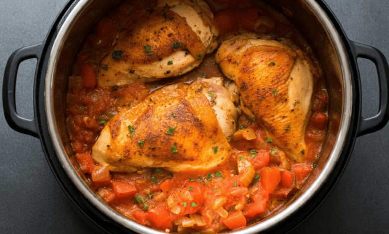 A photo of a Chicken Cacciatore dish made with an Instant Pot.