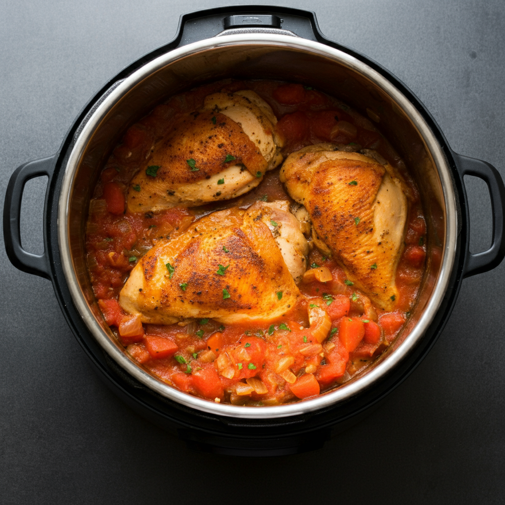 A photo of a Chicken Cacciatore dish made with an Instant Pot.